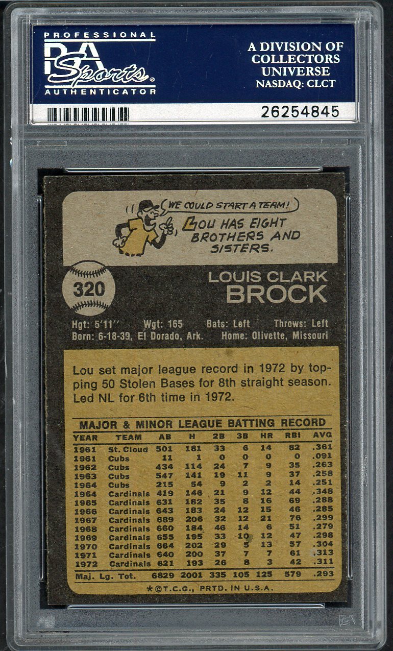 1973 Topps Baseball #320 Lou Brock Cardinals PSA 8 NM/MT 562264