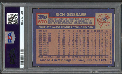 1984 Topps #670 Goose Gossage Yankees PSA 10 GEM MINT 562266