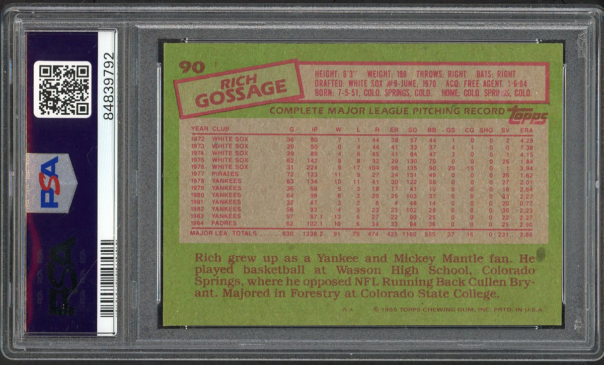 1985 Topps #090 Goose Gossage Padres PSA 9 MINT 562267