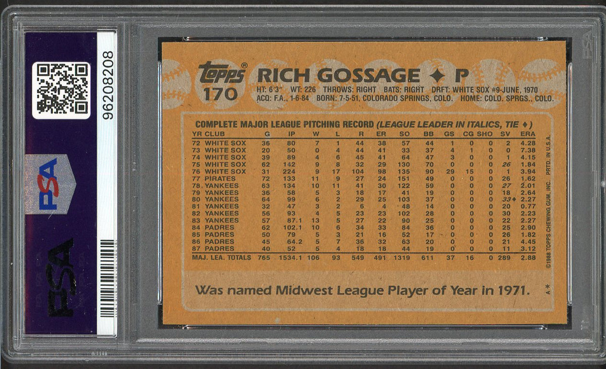 1988 Topps #170 Goose Gossage Padres PSA 10 GEM MINT 562270
