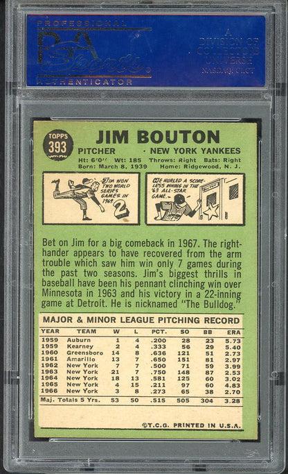 1967 Topps Baseball #393 Jim Bouton Yankees PSA 6 EX-MT 562277