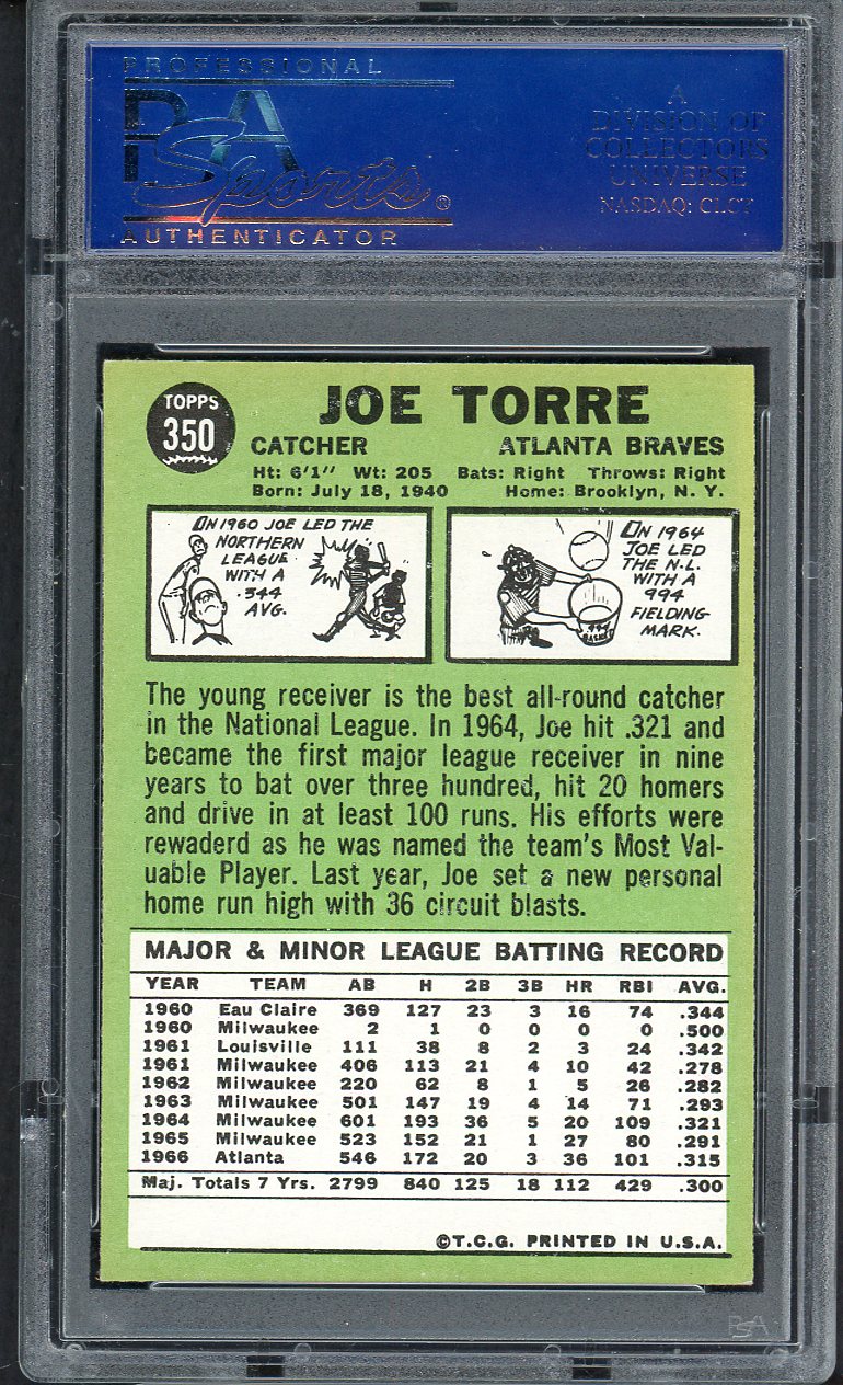 1967 Topps Baseball #350 Joe Torre Braves PSA 6 EX-MT 562278