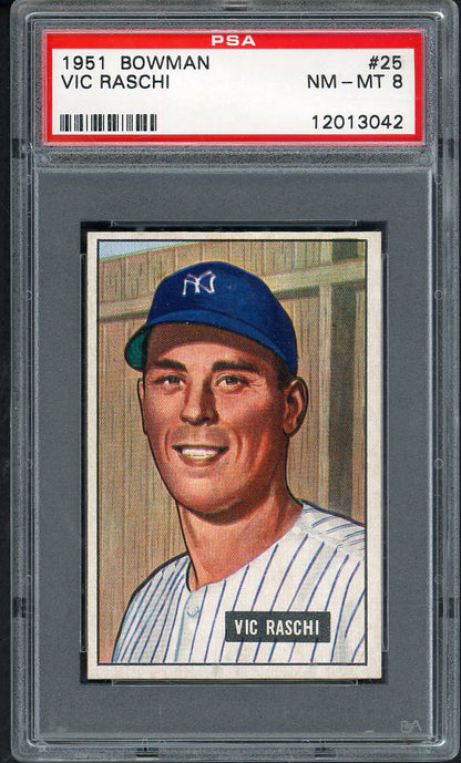 1951 Bowman Baseball #025 Vic Raschi Yankees PSA 8 NM/MT 562280
