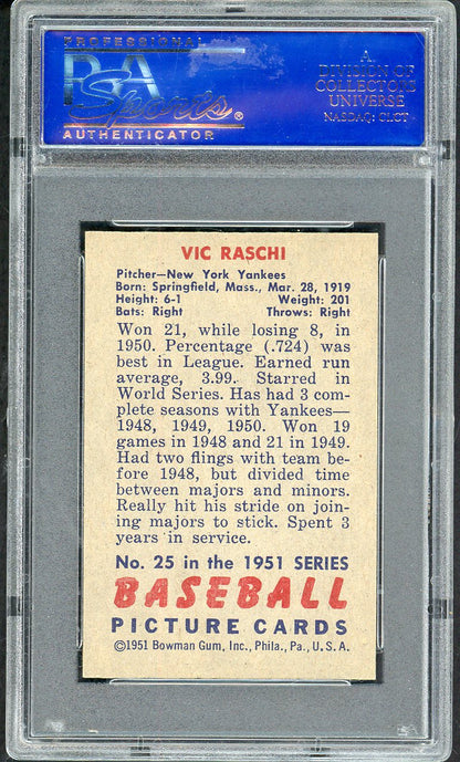 1951 Bowman Baseball #025 Vic Raschi Yankees PSA 8 NM/MT 562280