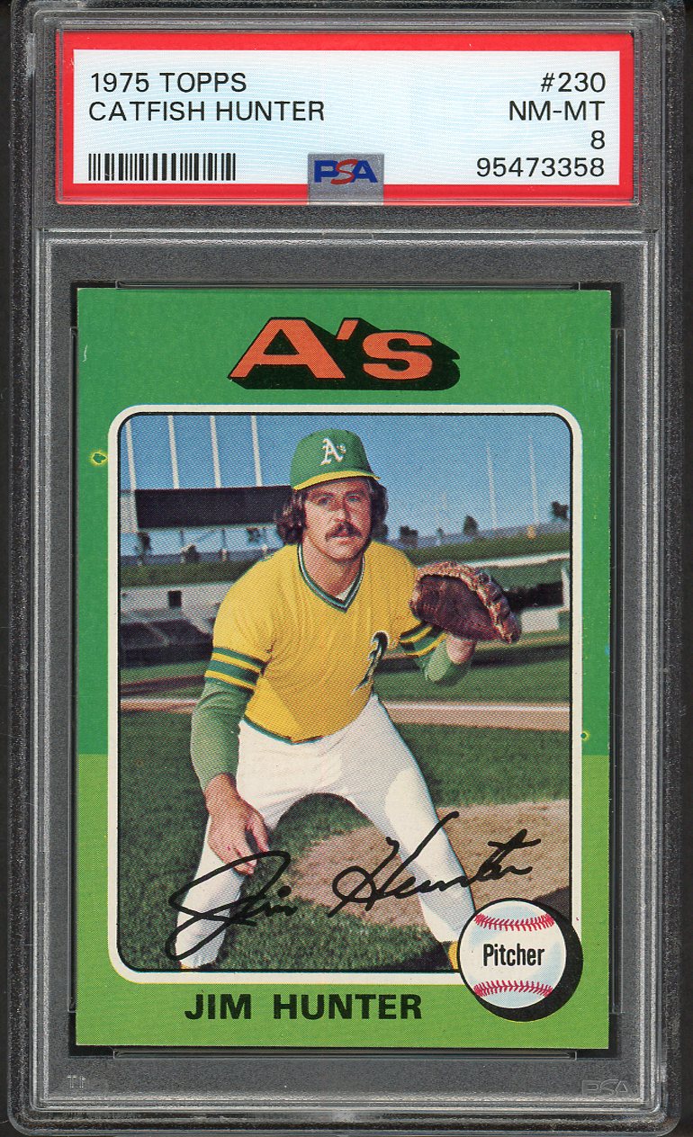 1975 Topps Baseball #230 Catfish Hunter A's PSA 8 NM/MT 562282