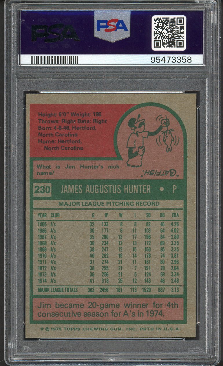 1975 Topps Baseball #230 Catfish Hunter A's PSA 8 NM/MT 562282