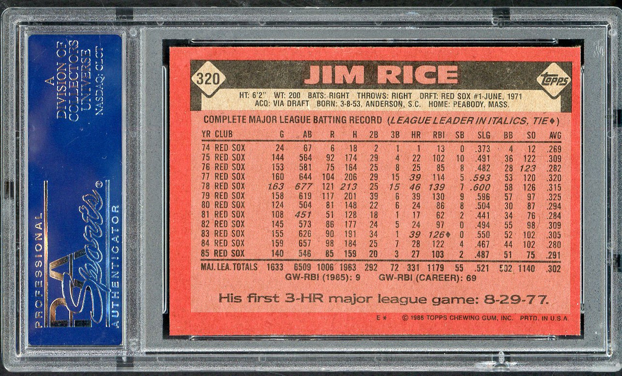 1986 Topps #320 Jim Rice Red Sox PSA 9 MINT 562284