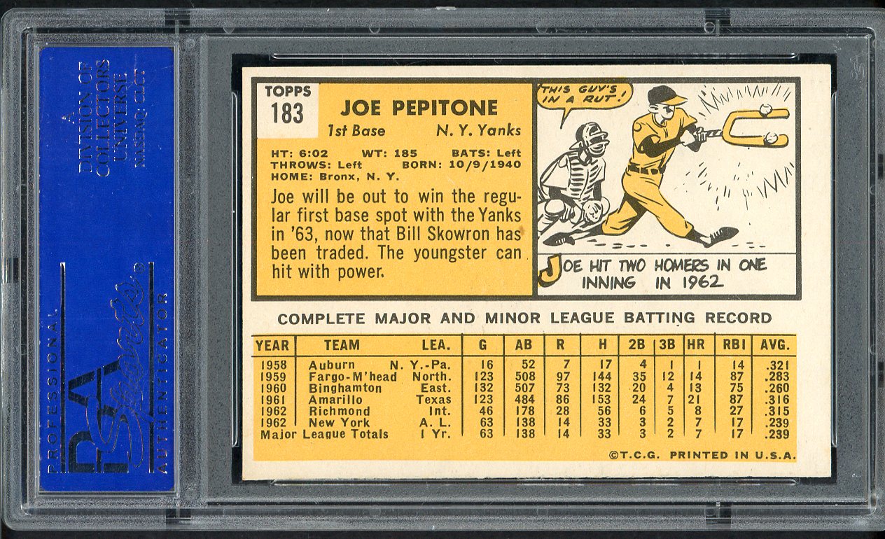 1963 Topps Baseball #183 Joe Pepitone Yankees PSA 9 MINT 562286