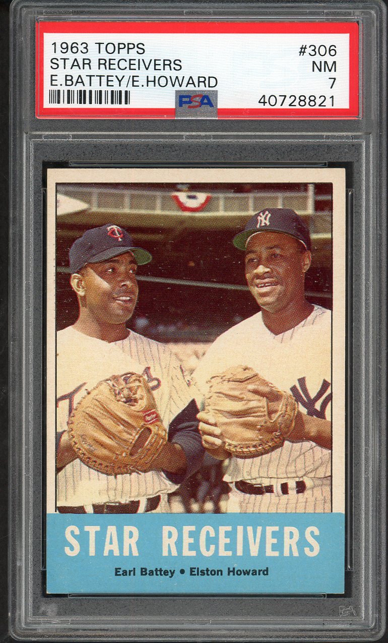 1963 Topps Baseball #306 Elston Howard Earl Battey PSA 7 NM 562288