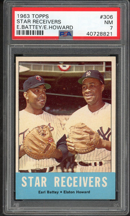1963 Topps Baseball #306 Elston Howard Earl Battey PSA 7 NM 562288
