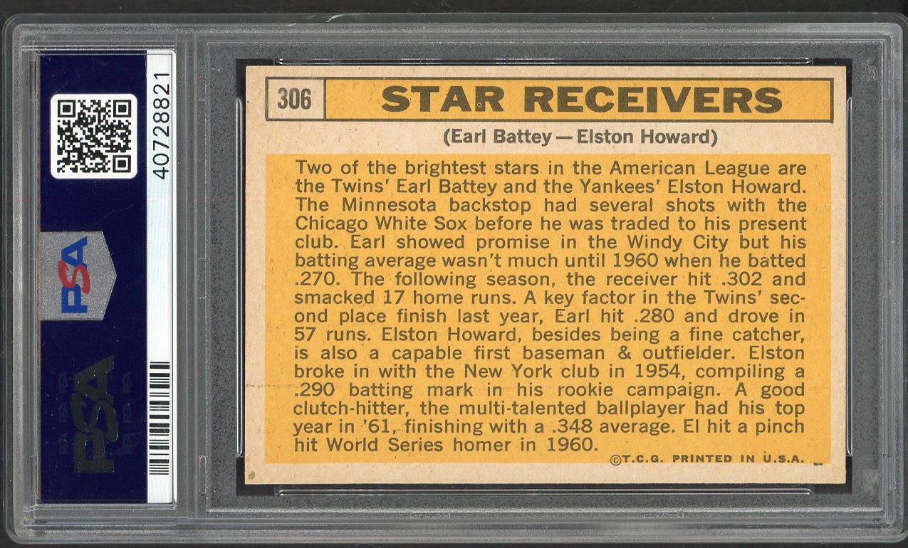 1963 Topps Baseball #306 Elston Howard Earl Battey PSA 7 NM 562288