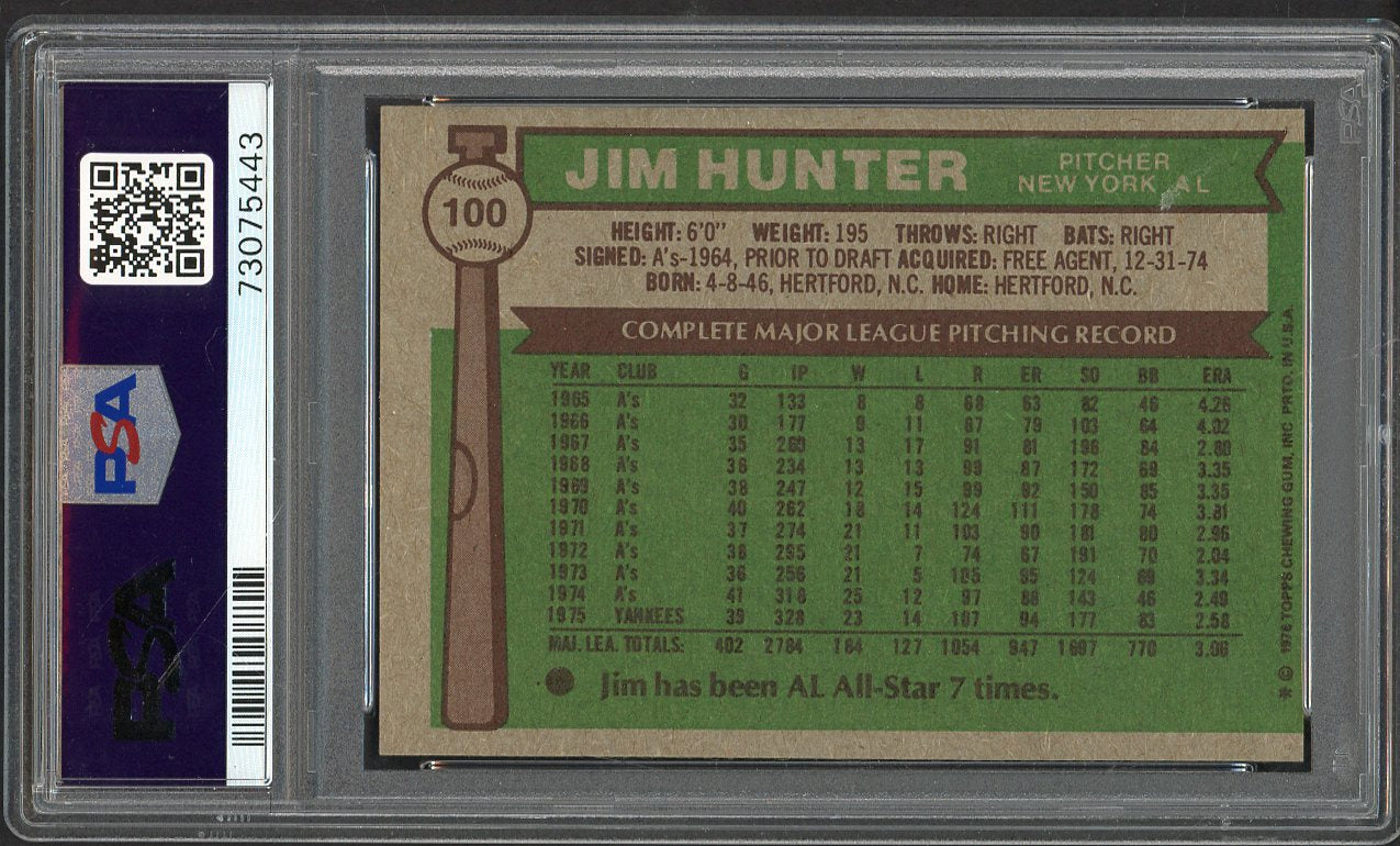 1976 Topps Baseball #100 Catfish Hunter Yankees PSA 8 NM/MT 562291