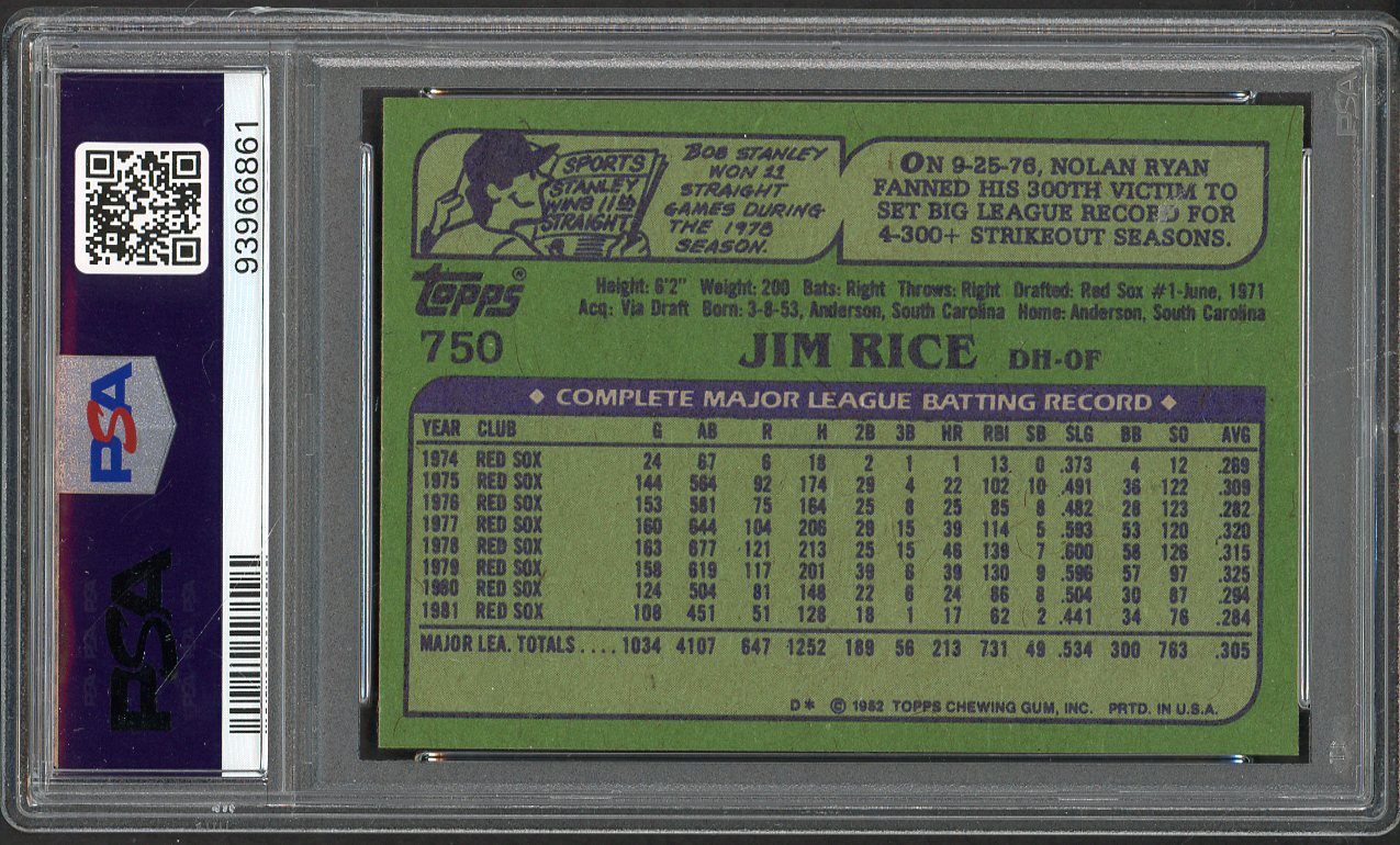 1982 Topps #750 Jim Rice Red Sox PSA 9 MINT 562295
