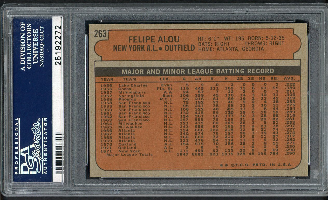 1972 Topps Baseball #263 Felipe Alou Yankees PSA 8 NM/MT 562302