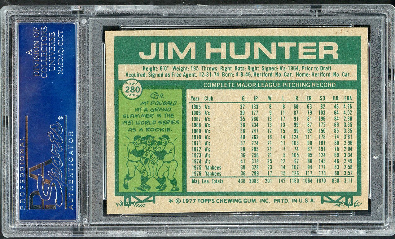 1977 Topps Baseball #280 Catfish Hunter Yankees PSA 8 NM/MT 562304