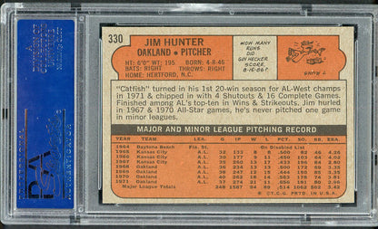 1972 Topps Baseball #330 Catfish Hunter A's PSA 8 NM/MT crack 562306