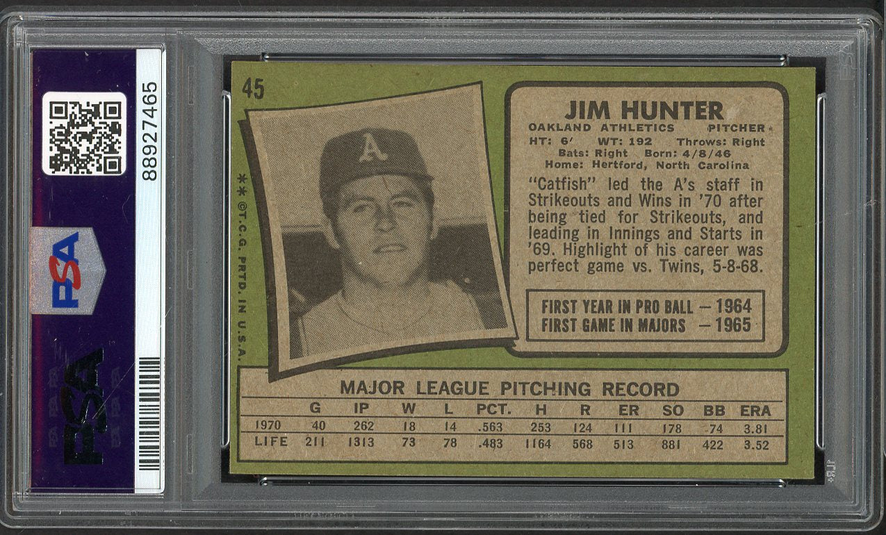 1971 Topps Baseball #045 Catfish Hunter A's PSA 7 NM 562307