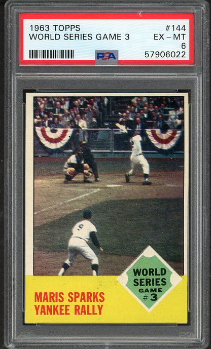1963 Topps Baseball #144 World Series Game 3 Roger Maris PSA 6 EX-MT 562316