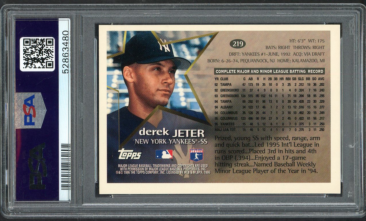 1996 Topps #219 Derek Jeter Yankees PSA 8 NM/MT 562320