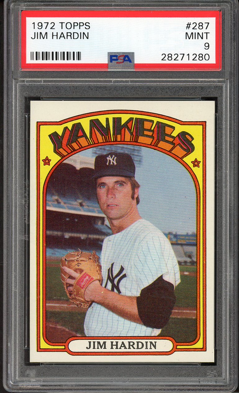 1972 Topps Baseball #287 Jim Hardin Yankees PSA 9 MINT 562321