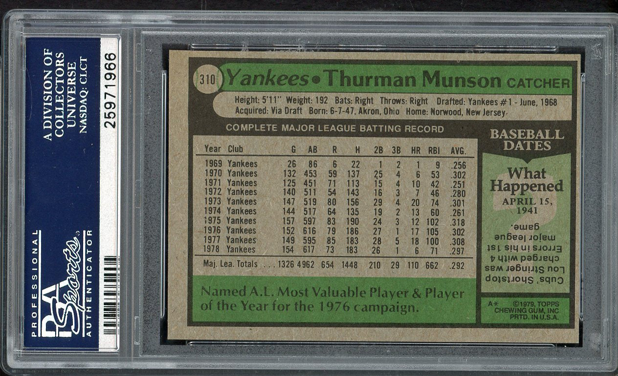 1979 Topps Baseball #310 Thurman Munson Yankees PSA 9 MINT 562325