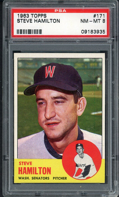 1963 Topps Baseball #171 Steve Hamilton Senators PSA 8 NM/MT 562328
