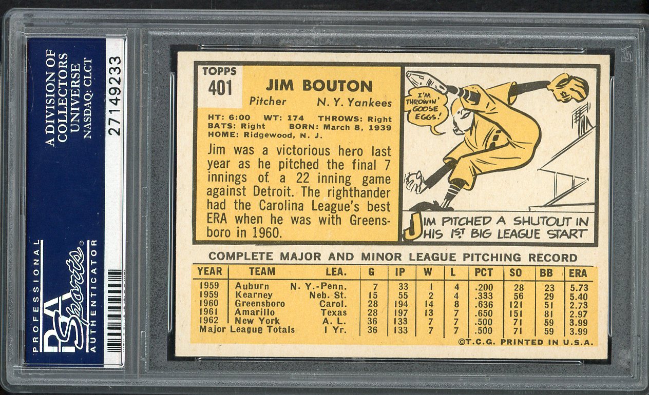 1963 Topps Baseball #401 Jim Bouton Yankees PSA 5 EX 562329