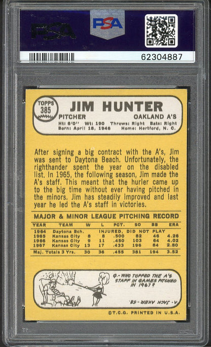 1968 Topps Baseball #385 Catfish Hunter A's PSA 6 EX-MT 562333