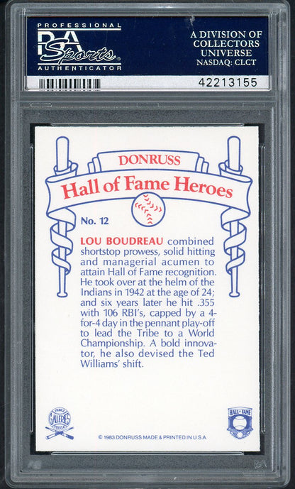 1983 Donruss Hall Of Fame #012 Lou Boudreau Indians PSA 10 GEM MINT 562336