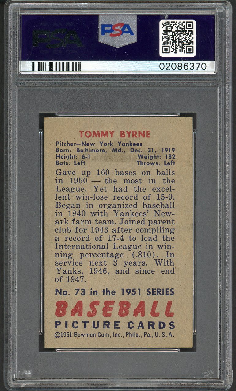 1951 Bowman Baseball #073 Tommy Byrne Yankees PSA 8 NM/MT 562340
