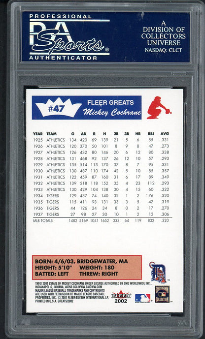 2002 Fleer Greats #047 Mickey Cochrane Tigers PSA 10 GEM MINT 562344