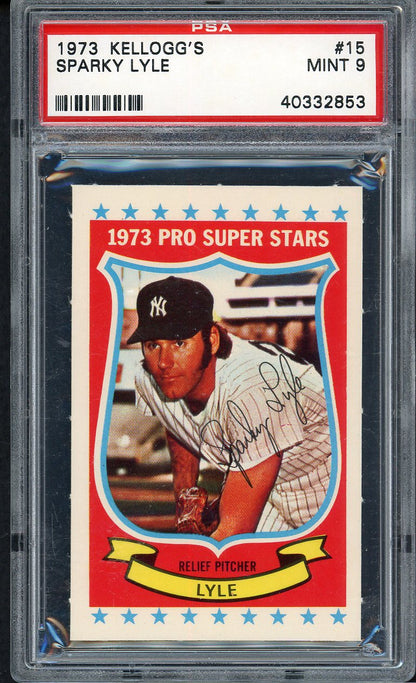 1973 Kelloggs Baseball #015 Sparky Lyle Yankees PSA 9 MINT 562354