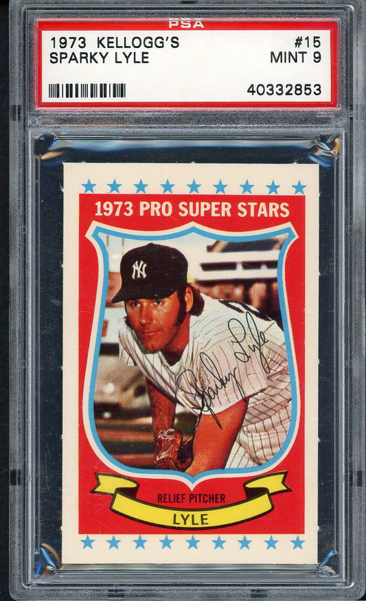 1973 Kelloggs Baseball #015 Sparky Lyle Yankees PSA 9 MINT 562354