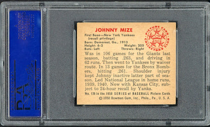1950 Bowman Baseball #139 Johnny Mize Yankees PSA 6 EX-MT 562359