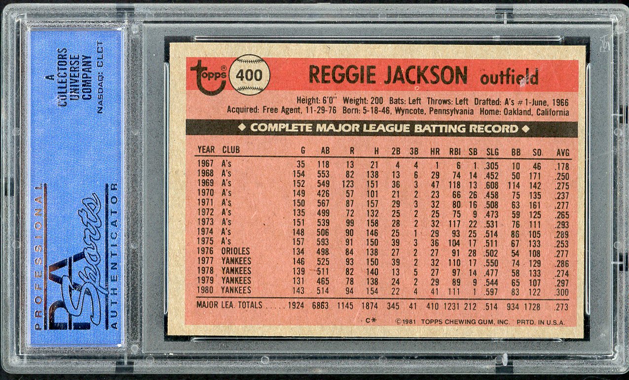 1981 Topps #400 Reggie Jackson Yankees PSA 8 NM/MT 562371