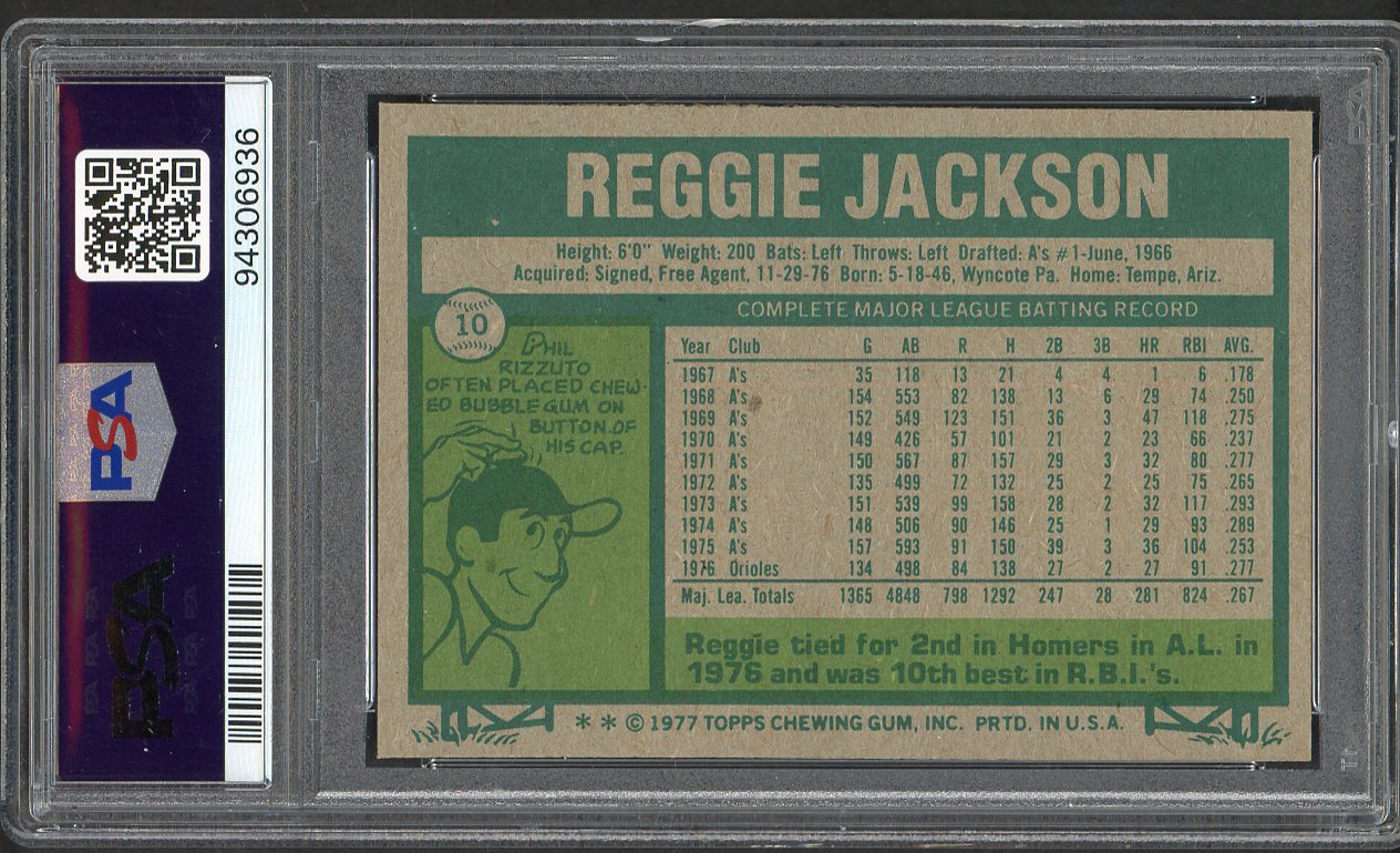 1977 Topps Baseball #010 Reggie Jackson Yankees PSA 8 NM/MT 562374