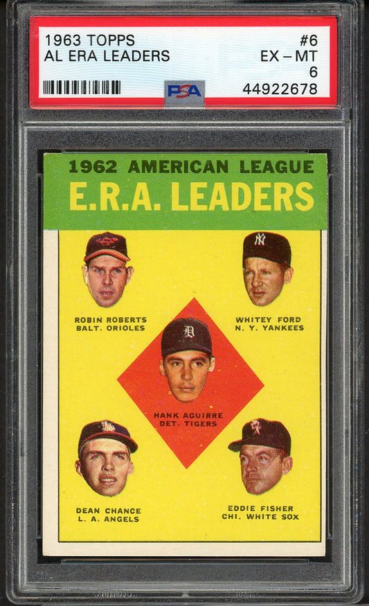 1963 Topps Baseball #006 A.L. ERA Leaders Whitey Ford PSA 6 EX-MT 562378