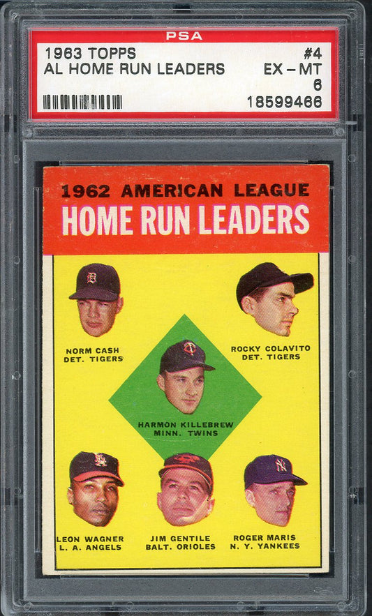 1963 Topps Baseball #004 A.L. Home Run Leaders Roger Maris PSA 6 EX-MT 562379
