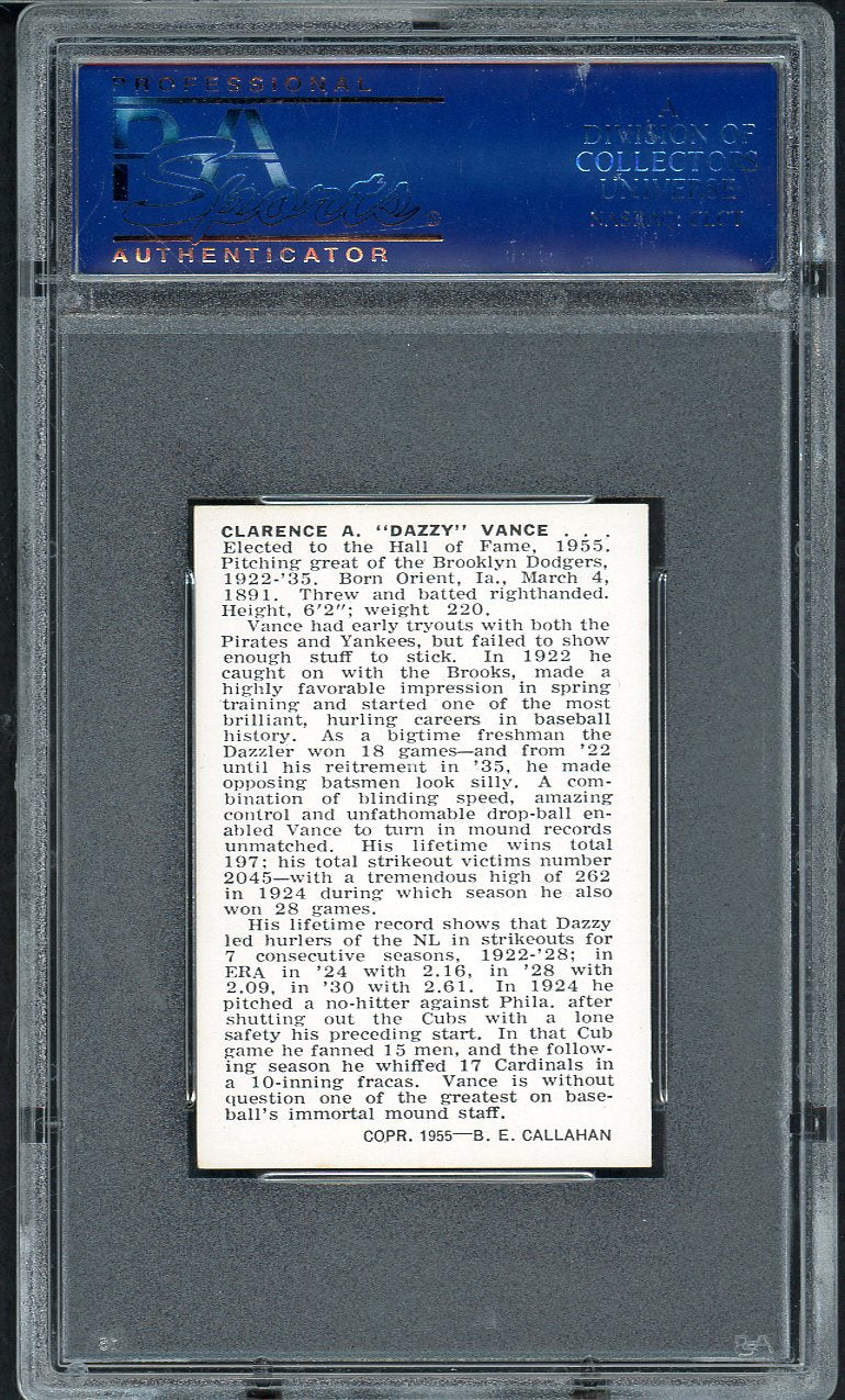 1950-56 Callahan Dazzy Vance Dodgers PSA 7 NM 562380