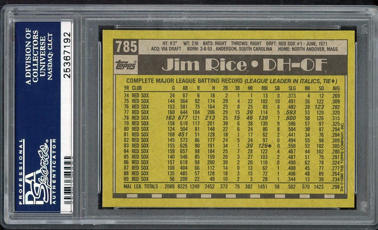 1990 Topps #785 Jim Rice Red Sox PSA 10 GEM MINT 562397