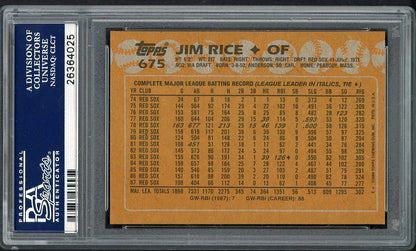 1988 Topps #675 Jim Rice Red Sox PSA 10 GEM MINT 562399