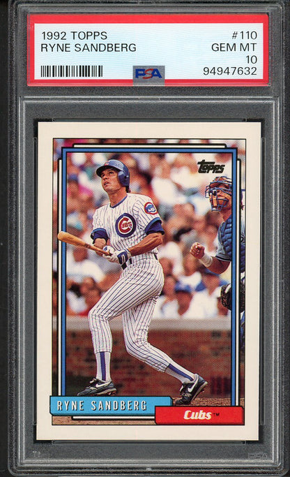 1992 Topps #110 Ryne Sandberg Cubs PSA 10 GEM MINT 562402