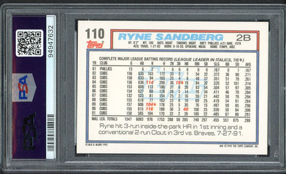 1992 Topps #110 Ryne Sandberg Cubs PSA 10 GEM MINT 562402