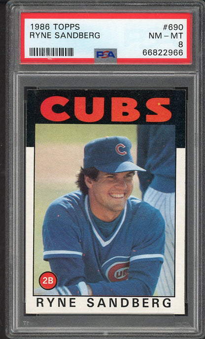 1986 Topps #690 Ryne Sandberg Cubs PSA 8 NM/MT 562407