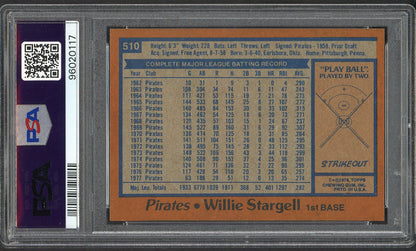 1978 Topps Baseball #510 Willie Stargell Pirates PSA 9 MINT 562412