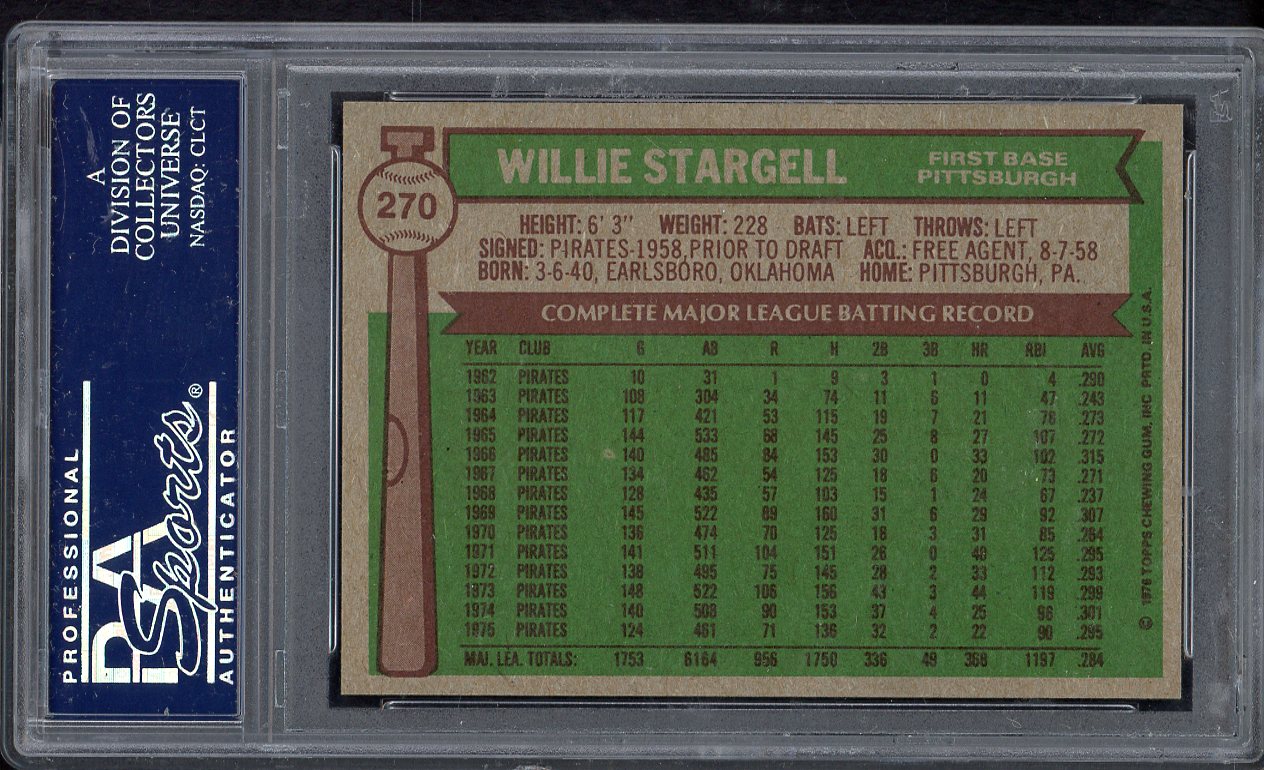 1976 Topps Baseball #270 Willie Stargell Pirates PSA 8 NM/MT 562413
