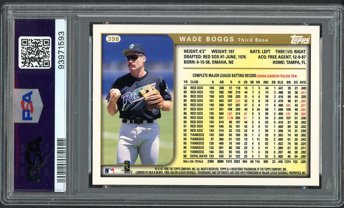 1999 Topps #398 Wade Boggs Devil Rays PSA 10 GEM MINT 562415