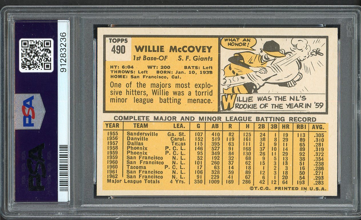1963 Topps Baseball #490 Willie McCovey Giants PSA 6 EX-MT 562418