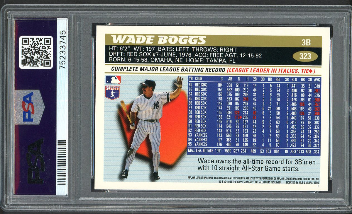 1996 Topps #323 Wade Boggs Yankees PSA 10 GEM MINT 562422
