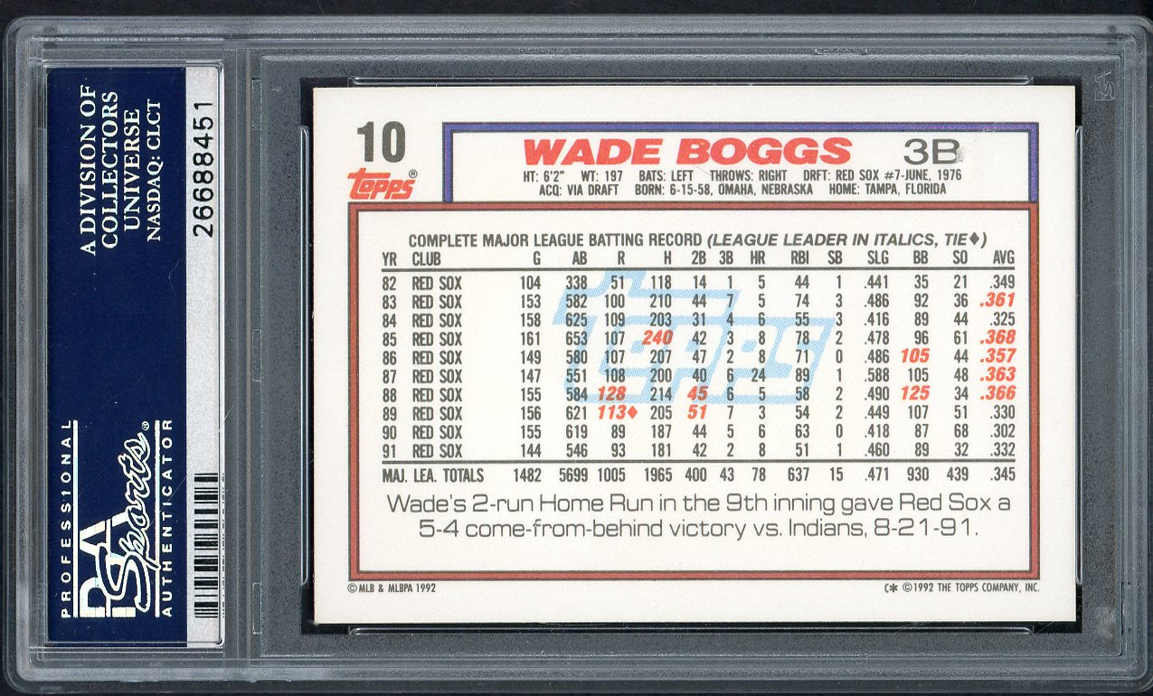 1992 Topps #010 Wade Boggs Red Sox PSA 10 GEM MINT 562423